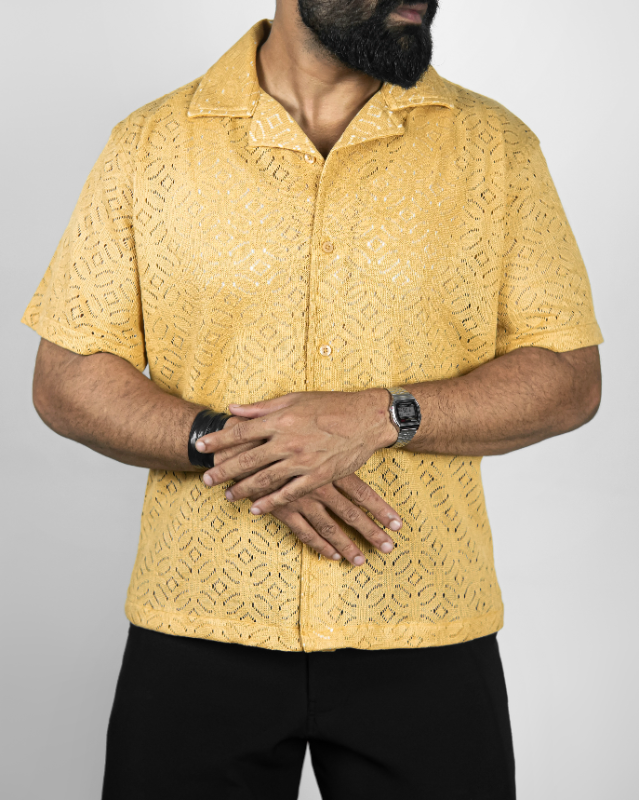 Basics Crochet Shirt In Mustard Colourway
